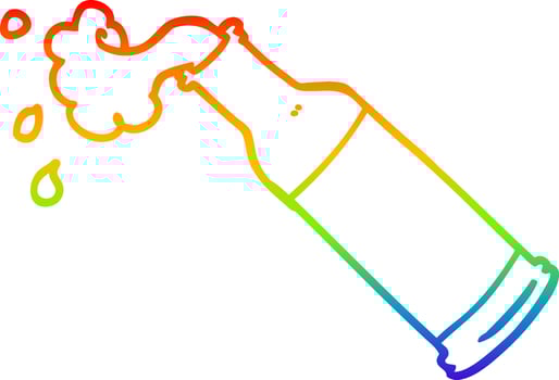 rainbow gradient line drawing cartoon foaming beer bottle vector