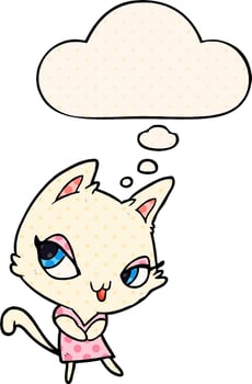 cartoon female cat and thought bubble in comic book style vector