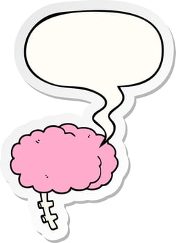cartoon brain and speech bubble sticker vector