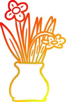 warm gradient line drawing flowers in vase vector