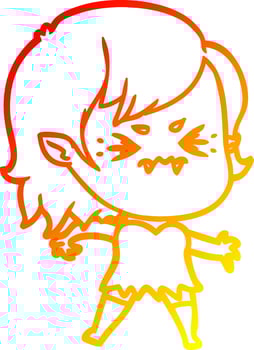warm gradient line drawing annoyed cartoon vampire girl vector