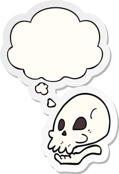 cartoon skull and thought bubble as a printed sticker vector