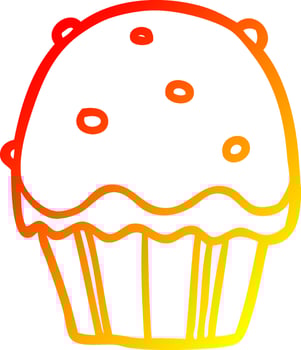 warm gradient line drawing Cartoon cupcake vector