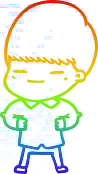 rainbow gradient line drawing cartoon smug boy vector