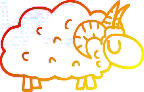 warm gradient line drawing cartoon sheep with horns vector