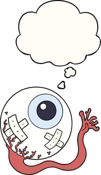 cartoon injured eyeball and thought bubble vector