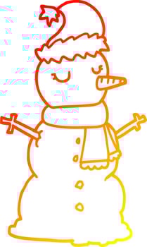 warm gradient line drawing cartoon snowman vector