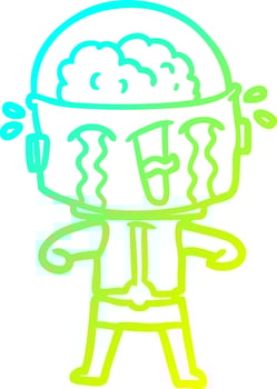 cold gradient line drawing cartoon crying robot vector