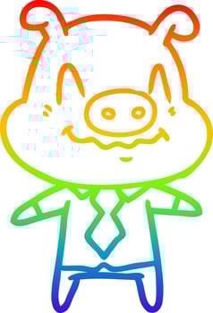 rainbow gradient line drawing nervous cartoon pig boss vector
