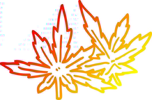 warm gradient line drawing cartoon marijuana leaves vector