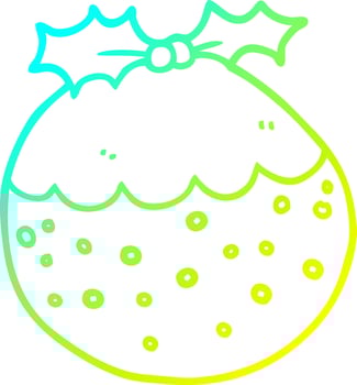 cold gradient line drawing cartoon christmas pudding vector