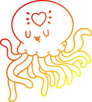 warm gradient line drawing cartoon jellyfish in love vector