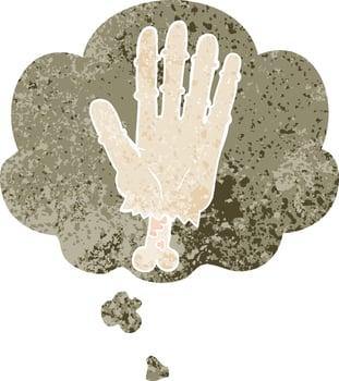 cartoon zombie hand and thought bubble in retro textured style vector