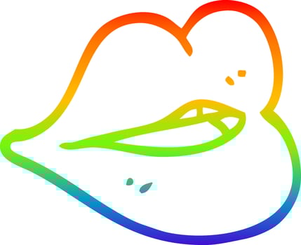 rainbow gradient line drawing cartoon red lips vector