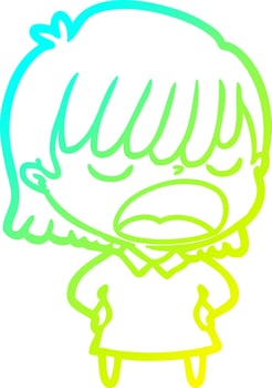 cold gradient line drawing cartoon woman talking loudly vector