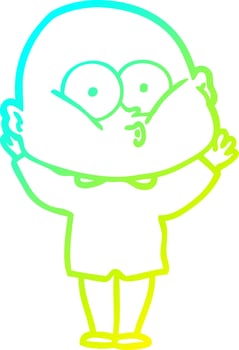 cold gradient line drawing cartoon bald man staring vector