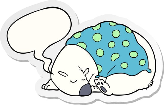 cartoon polar bear sleeping and speech bubble sticker vector