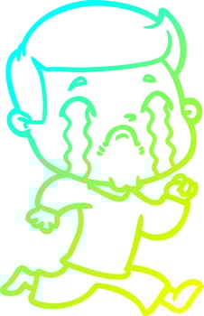 cold gradient line drawing cartoon man crying vector