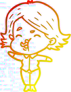 warm gradient line drawing cartoon girl pulling face vector