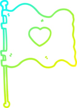 cold gradient line drawing cartoon flag with love heart vector