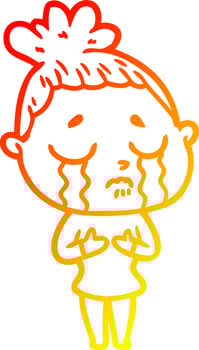 warm gradient line drawing cartoon crying woman vector