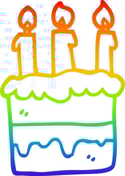 rainbow gradient line drawing cartoon birthday cake vector