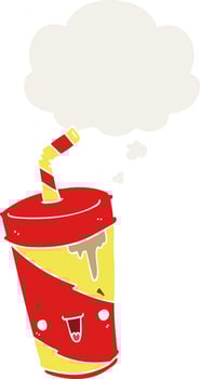 cute cartoon soda and thought bubble in retro style vector