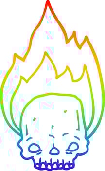 rainbow gradient line drawing spooky cartoon flaming skull vector