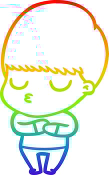 rainbow gradient line drawing cartoon calm boy vector