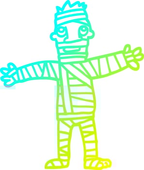 cold gradient line drawing cartoon man in bandages vector