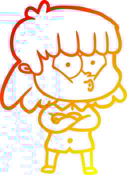 warm gradient line drawing cartoon whistling girl vector