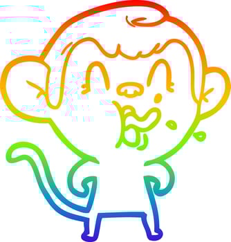 rainbow gradient line drawing crazy cartoon monkey vector