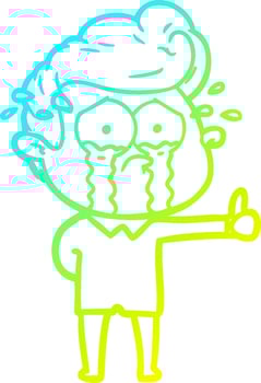 cold gradient line drawing cartoon crying man vector