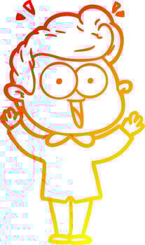 warm gradient line drawing cartoon excited man vector
