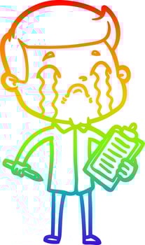 rainbow gradient line drawing cartoon man crying vector