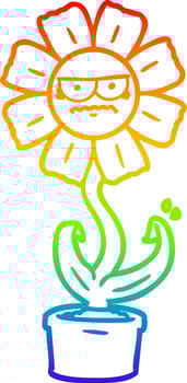 rainbow gradient line drawing angry cartoon flower vector