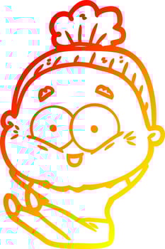 warm gradient line drawing cartoon happy old woman vector