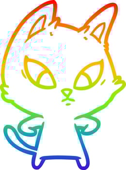 rainbow gradient line drawing confused cartoon cat vector