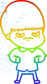 rainbow gradient line drawing annoyed cartoon boy vector