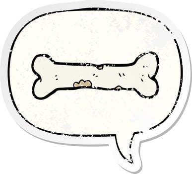 cartoon bone and speech bubble distressed sticker vector