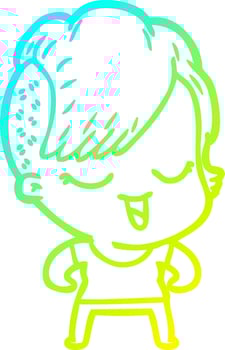 cold gradient line drawing happy cartoon girl vector