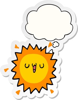 cartoon sun and thought bubble as a printed sticker vector