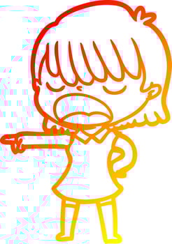 warm gradient line drawing cartoon woman talking loudly vector