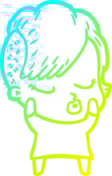 cold gradient line drawing cartoon pretty hipster girl vector