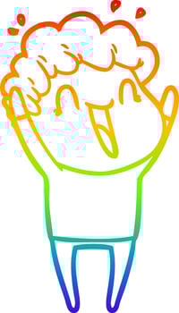 rainbow gradient line drawing cartoon happy man vector