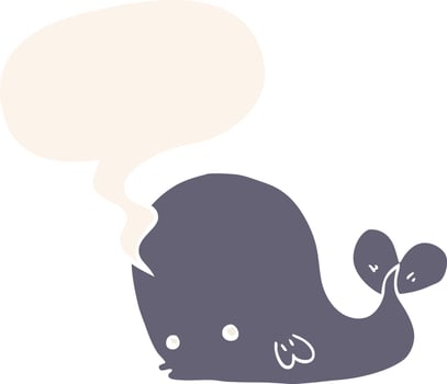cartoon whale and speech bubble in retro style vector