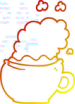 warm gradient line drawing cartoon hot cup of coffee vector