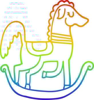 rainbow gradient line drawing cartoon rocking horse vector