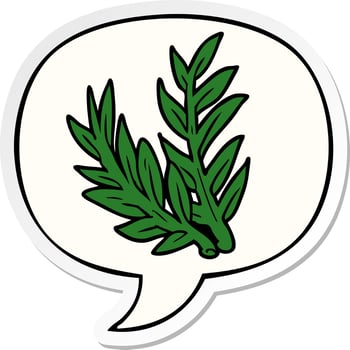 cartoon plant and speech bubble sticker vector