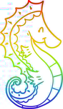 rainbow gradient line drawing cartoon sea horse vector